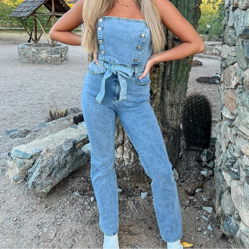 Denim Strapless Jumpsuit